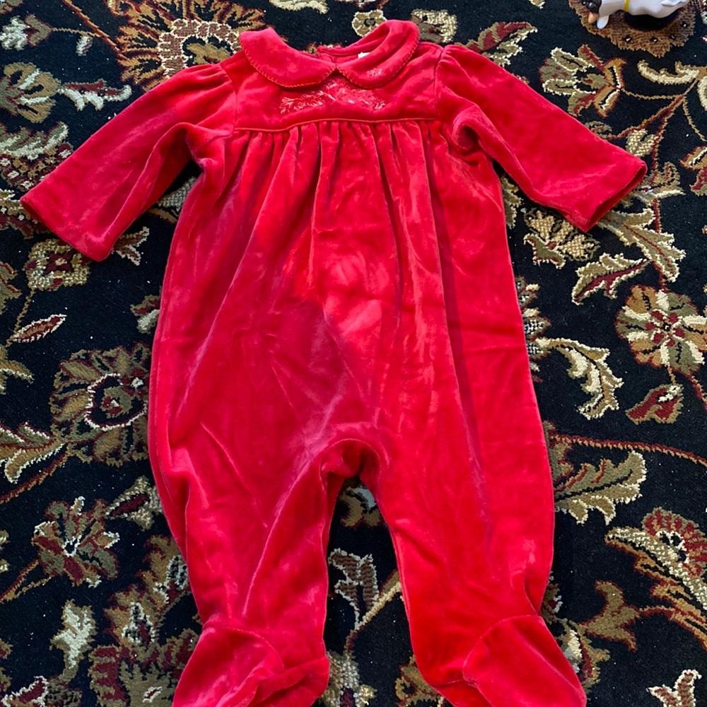 Ralph Lauren red velour footie